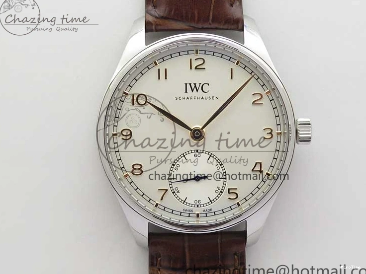 MIROTIME 0408 Original Portuguese IW358304 ZF 1:1 Best Edition SS White Dial RG Markers on Leather Strap A 7077